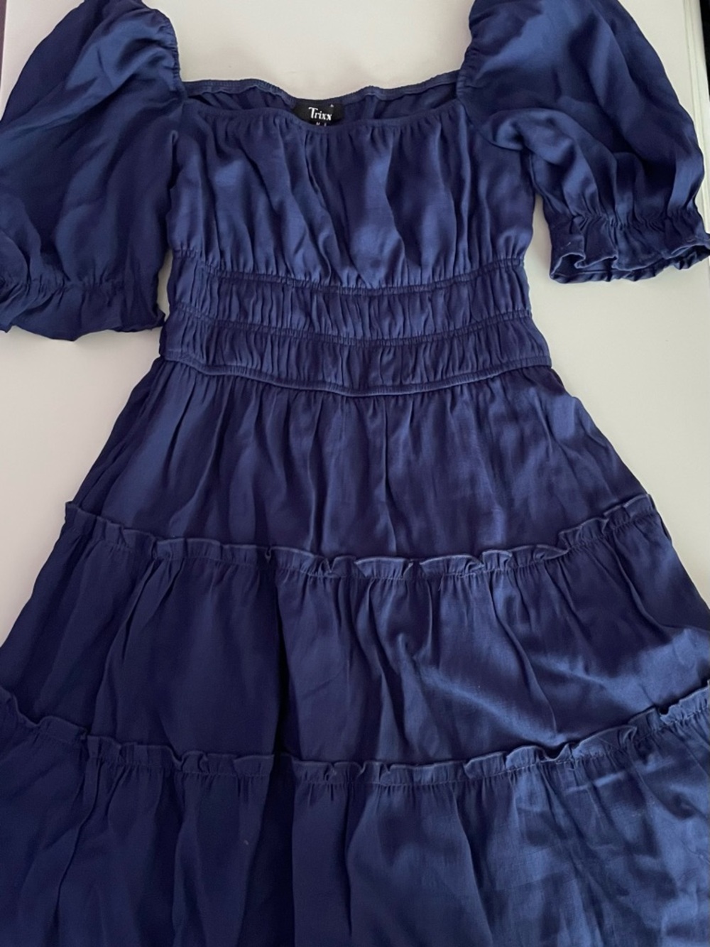 Trixxi Navy Puff-Sleeve Tiered Dress for Girls